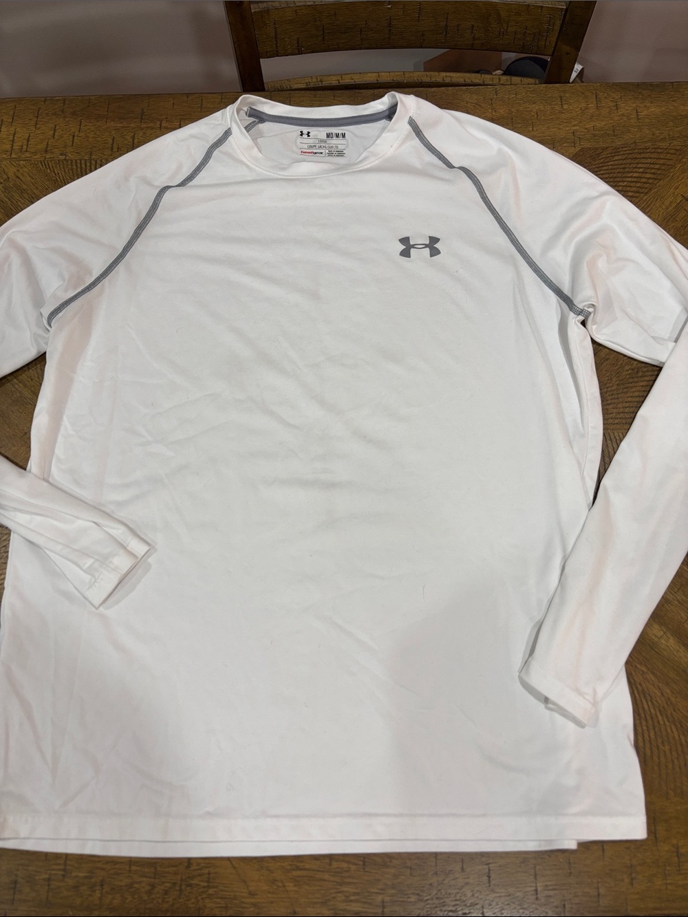 Under Armour White Long-Sleeve Performance Tee with Gray Accents